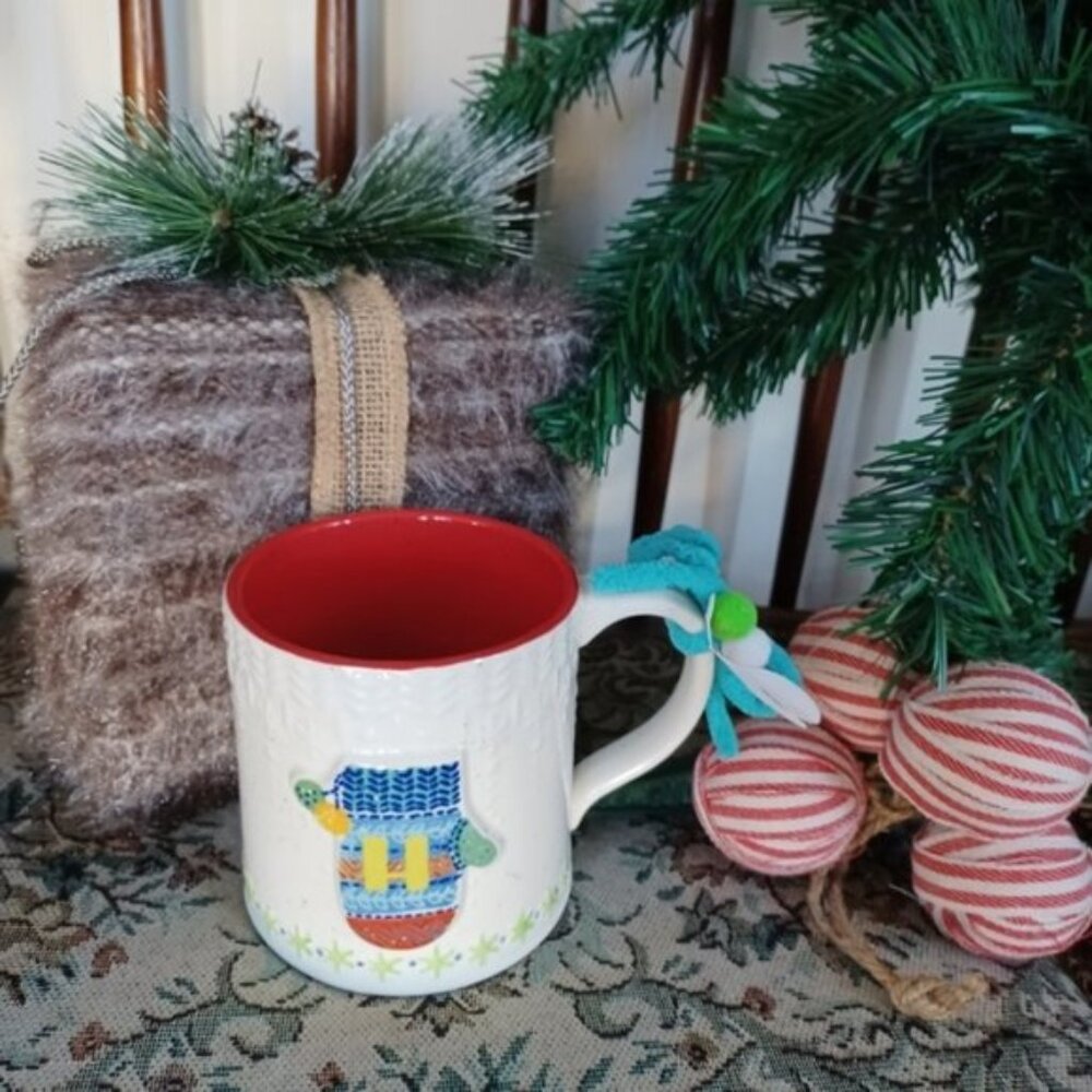 ANTHROPOLOGIE Bundle Up Monogram Holiday Mug “H” | 19.5oz | NWT
